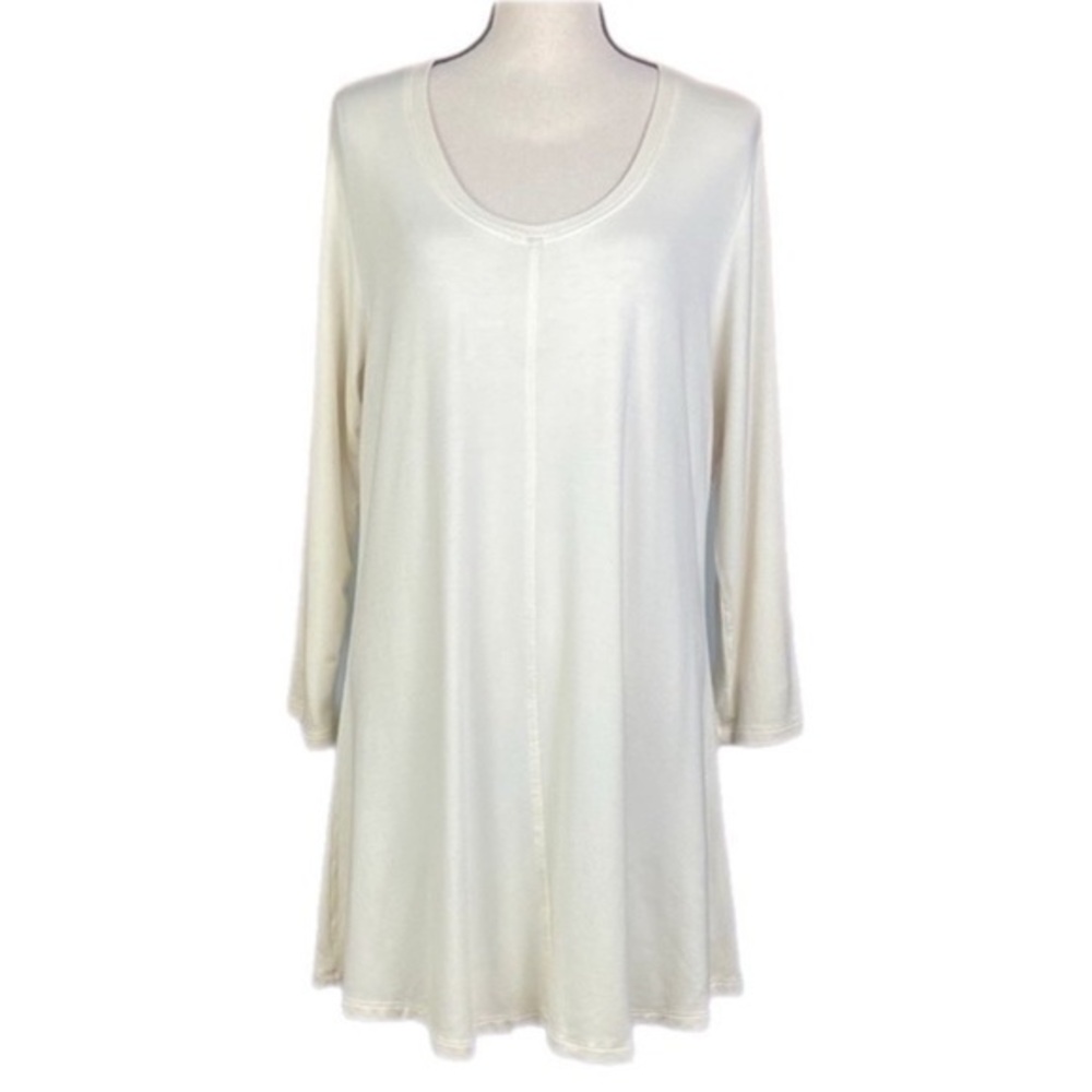 FLAX cream, super soft, scoop neckline long sleeve tunic or dress. Large. EUC